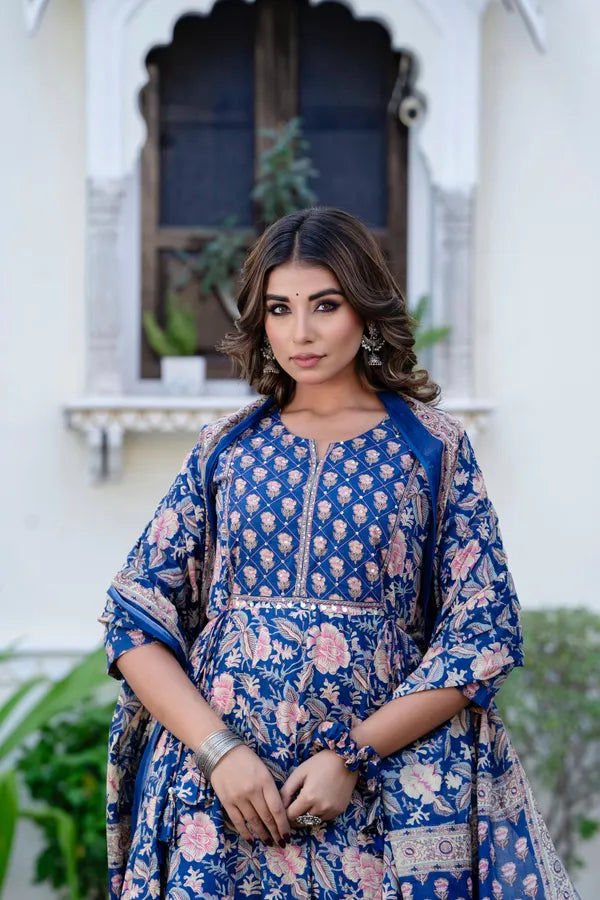 Kurta Blue Orchid Cotton Anarkali Suit