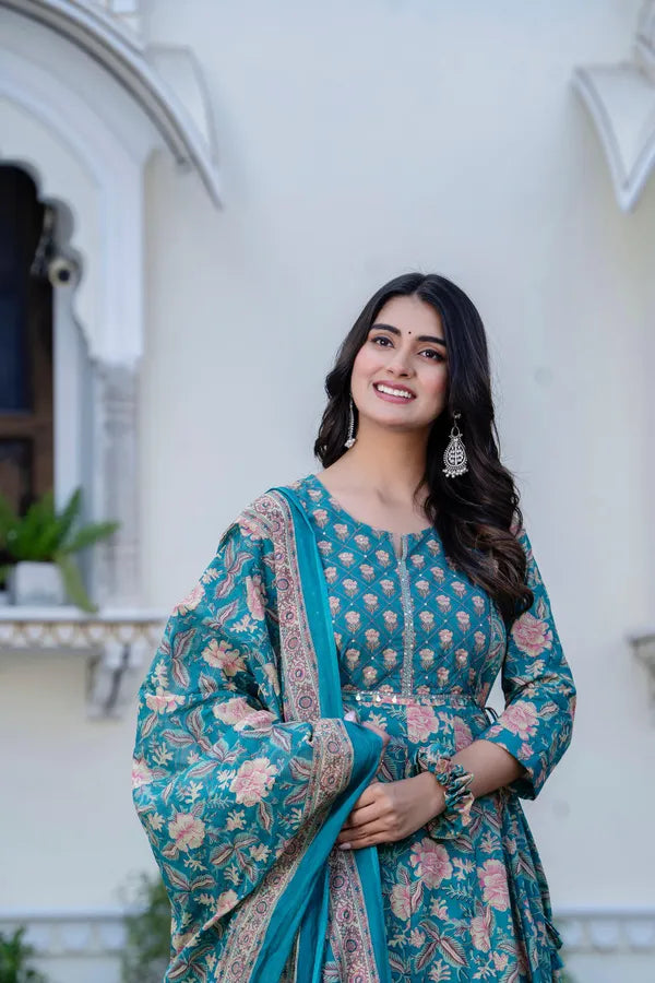 Kurta Green Orchid Cotton Anarkali Suit
