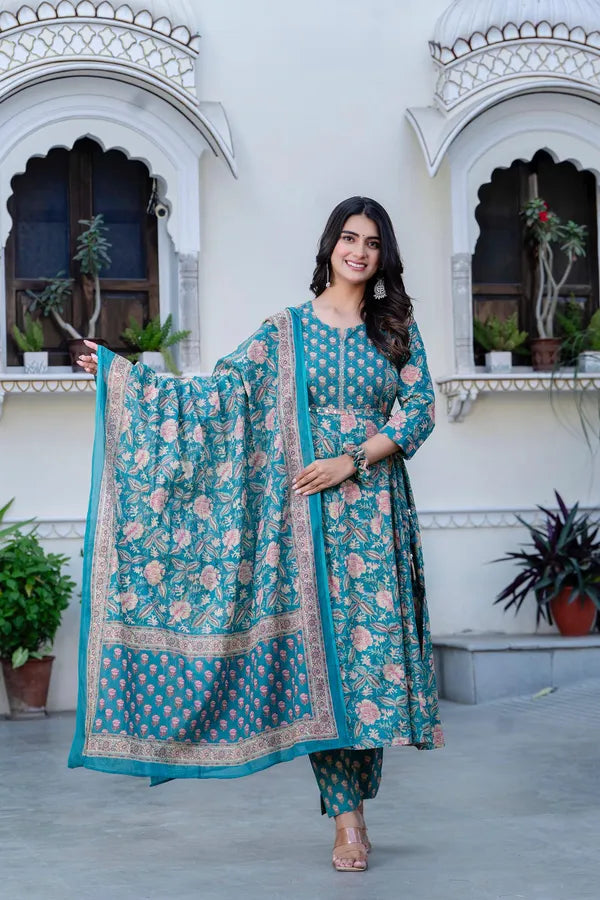 Kurta Green Orchid Cotton Anarkali Suit