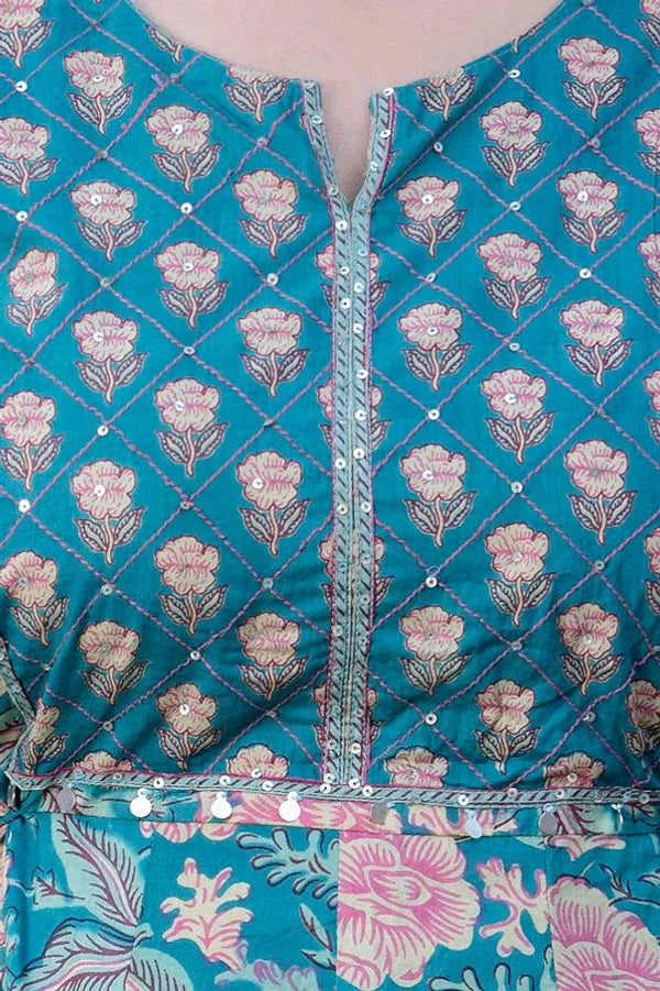 Kurta Green Orchid Cotton Anarkali Suit