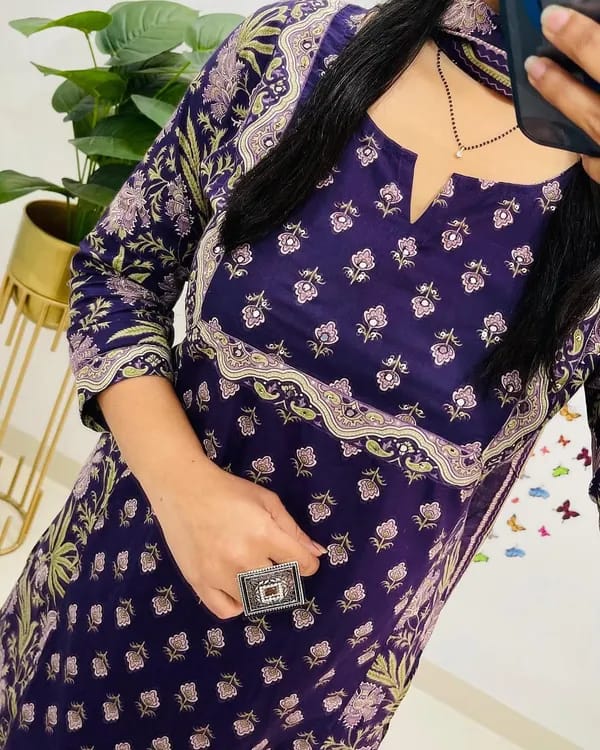 Kurta Cotton Kurti With Handcrafted Adda Anchor Patra Work On Yoke Paired With Cotton Pant And Fine Malmal Cotton Dupatta Less