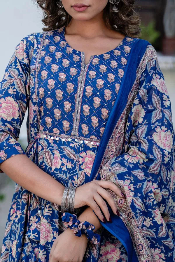 Kurta Blue Orchid Cotton Anarkali Suit