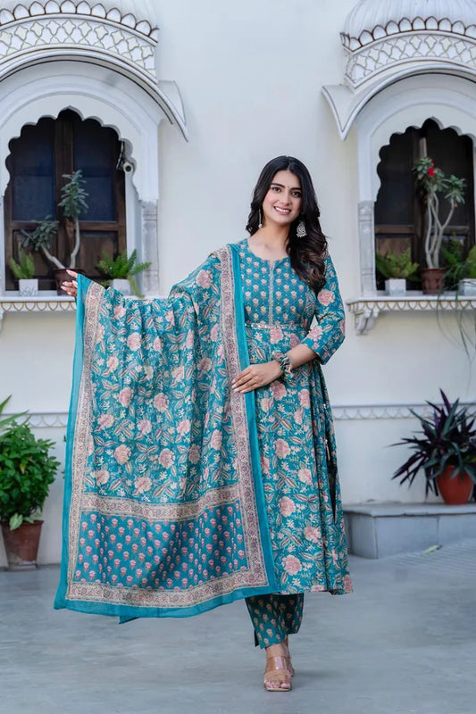 Kurta Green Orchid Cotton Anarkali Suit