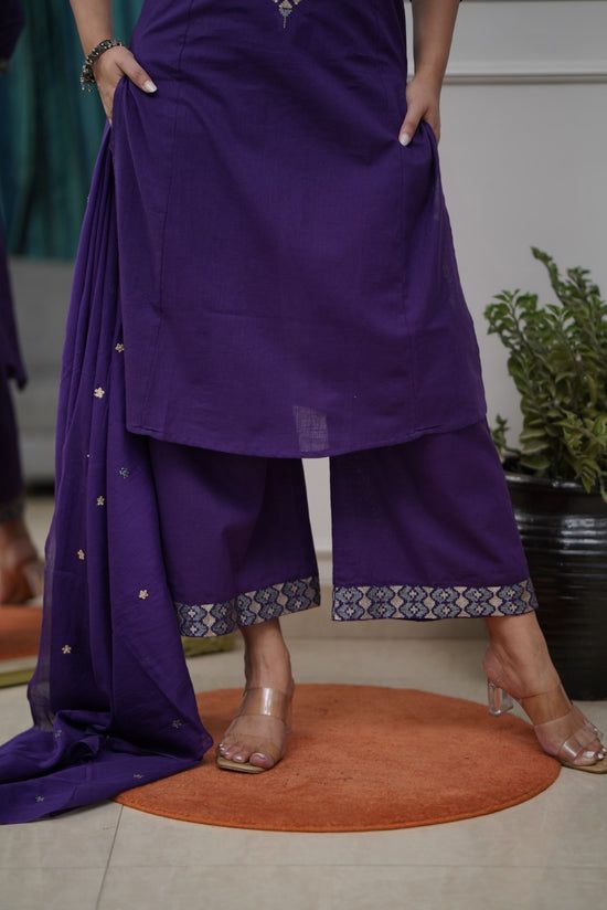 Kurta ALINE kurta set with Cotton Plazzo & Malmal Dupatta with  embroidery work